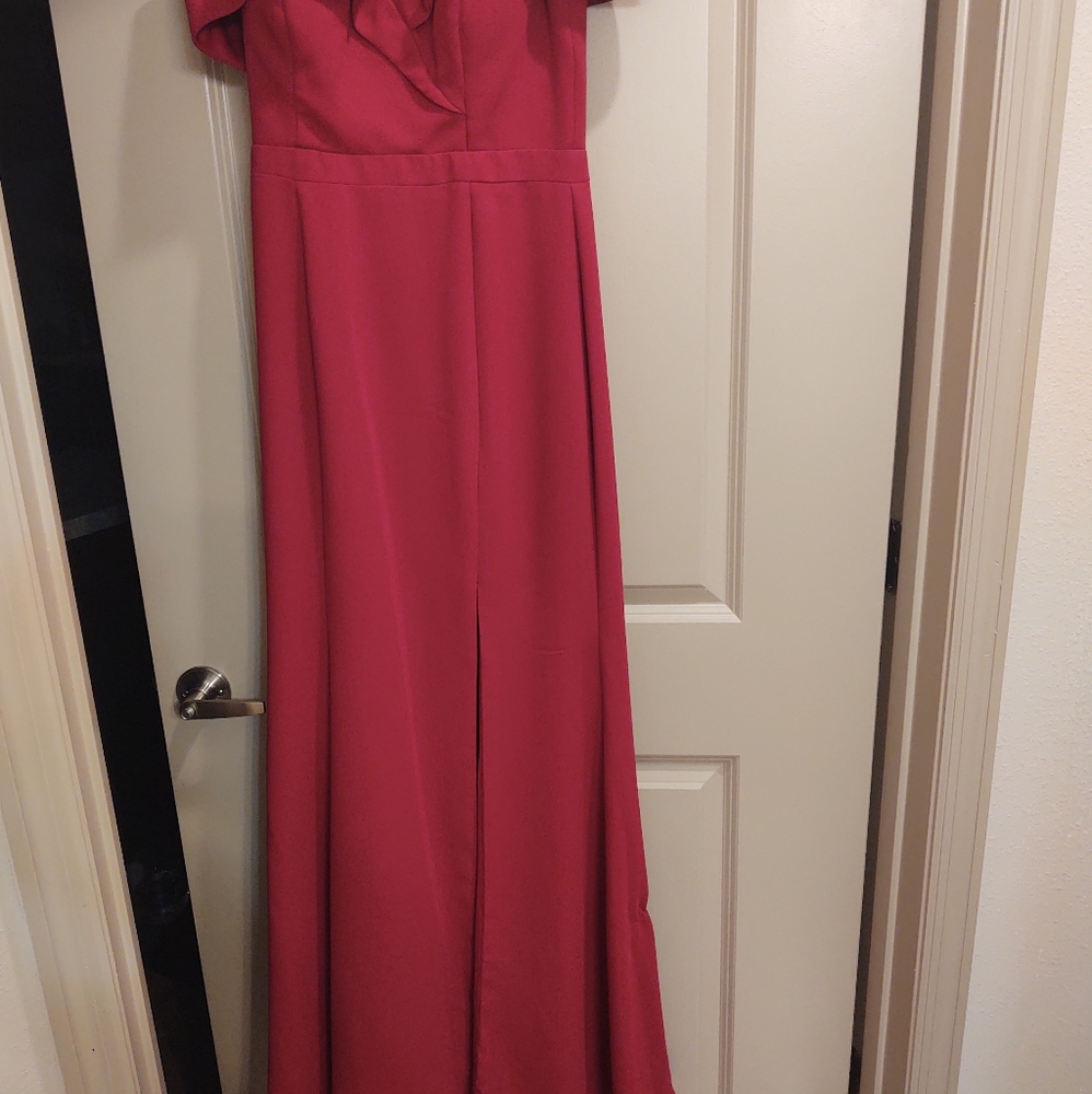 Xscape magenta off the shoulder dress with side slit - Picture 4 of 9